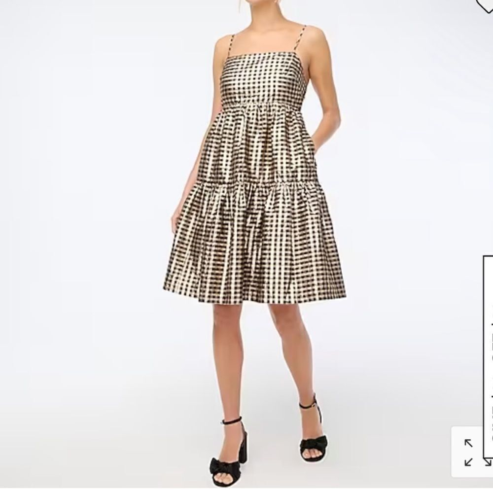 J.Crew Factory gingham Lurex tiered gold/black dress size 0